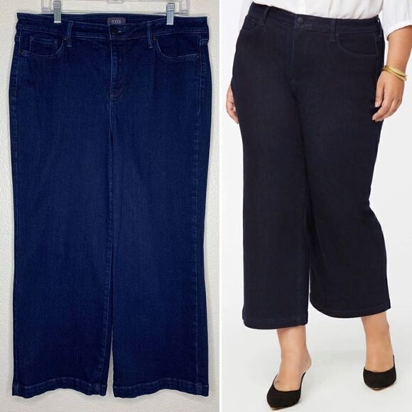 NYDJ Women’s Size 14 Denim Blue Wide Leg Ankle Jeans - Picture 1 of 13